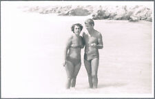 1970s Shirtless Guy Trunks Bulge Beefcake Man Pretty Girl In Bikini Vtg Photo picture