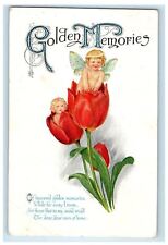 c1910's Golden Memories Poem Tulip Flowers Angel Cherub Winsch Back Postcard picture