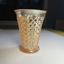 Vintage Sowerby Diamond Pinwheel Glass Iridescent Marigold Vase Carnival Glass picture