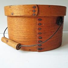Antique Round WOOD PANTRY BOX w/ Cover & Bail Wire Handle - 9