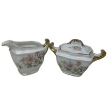 Epiag Royal Czechoslovakia Cream & Sugar Bowl Handpainted Floral & Gold ~ SPRING picture
