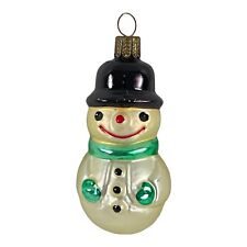 Snowman Bowler Hat Green Scarf & Gloves GERMANY Blown Glass Christmas Ornament picture