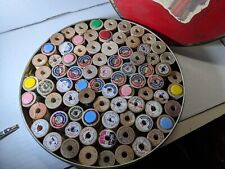 VTG Lot/78 WOODEN THREAD SPOOLS Choral Sewing Tin Corticelli(30)& Coats & Clarks picture