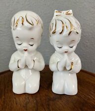Vintage Salt and Pepper Shakers Praying Boy & Girl Off White With Gold Accents picture