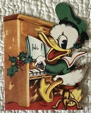 Vintage Christmas Donald Duck Piano Play Music HI Greeting Card 1940s 1948 picture