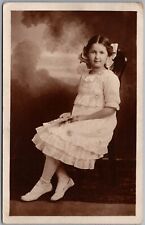 Girl w/ Bow In Hair Studio Real Photo RPPC Postcard E725 picture