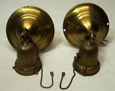 Antique Sconce Pair Vtg Ceiling Light Fixture Brass Switch Art Rewired USA #F24 picture