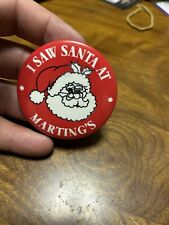 Martings Portsmouth Ohio Christmas Santa Clause Visit Button Pinback Vintage  picture