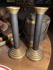 Vintage Brass Pillar Candlesticks Mid Century Modern / Deco India RIT 8” picture