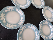 6 SYRACUSE CHINA OAKLEIGH CANAPE PLATES RESTAURANT WARE BLUE OAK LEAF AIRBRUSHED picture