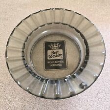 Vintage Best Western Motel Pie Crust Cut Glass Round Ashtray Black Crown Logo 4” picture