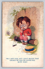 Artist Donald McGill Bamforth Achy Tearful Lil Boy Chicken Dinner Not Quite Dead picture