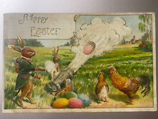 1907 Used Postcard “A Happy Easter” Rabbit & Rooster picture
