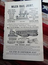 ☆1895 print ads NILES RAIL JOINT Chicago Weber railway joint NY railroad track picture
