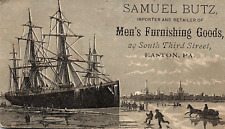 c1880 EASTON PA SAMUEL BUTZ MEN'S FURNISHINGS SHIP SHORELINE TRADE CARD P1218 picture