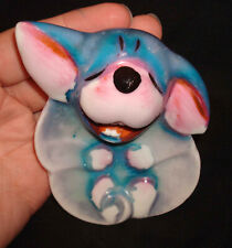 Japan Blue Lusterware Luster Ware Whimsical Laughing Dog Pin Tray Trinket Dish picture