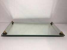 1974-TOLEDO PLATE VANITY MIRROR~FOOTED~GLASS HANDLES ~PERFUME/JEWELRY TRAY picture