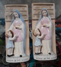 2 Lot 1958 Madonna Of The Kitchen Wall Plaque Hand Painted Japan 3D Christianity picture