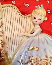 Vintage JOSEF Originals MUSICALE Girl SERiES Robin HARP Playing Figurine TAG 50s picture