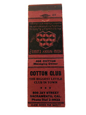 COTTON CLUB vintage matchbook matchcover SACRAMENTO, CALIFORNIA picture