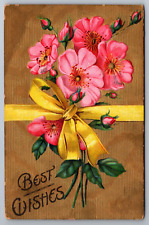 Postcard Best Wishes Flowers & Ribbon Embossed Pos. 1910 Olean N.Y. DB      G 7 picture