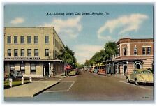Arcadia Florida FL Postcard Looking Down Oak Street De Soto National Bank Cars picture