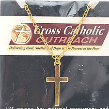 Cross Catholic Outreach Gold Tone Pendant Necklace Religious Christian Jesus picture