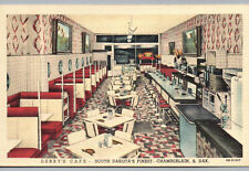 Chamberlain SD Postcard Derbys Cafe South Dakota Restaurant Interior Linen picture