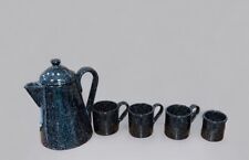 Vintage Speckled Enamelware Black White Coffee Pot 4 Cups Mugs Camping Gear SEE picture