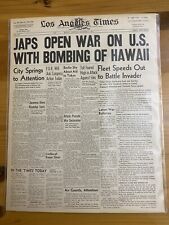 VINTAGE NEWSPAPER HEADLINE~JAPANESE PLANES BOMB PEARL HARBOR HAWAII WW2 1941 WAR picture