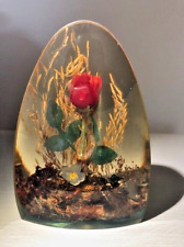 Vintage 1970's Lucite Sculpture/Paperweight Rose and Dried Flowers picture