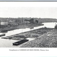 c1910s Clinton IA American Red Cross Mississippi Barge Pushing Logs Postcard A88 picture