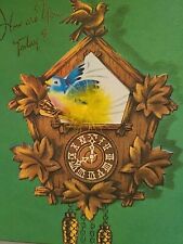 1953 Vtg Pop Out FEATHER BLUE BIRD in Coo Coo CLOCK How Are You Today CARD picture