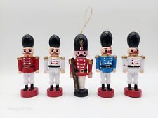 5 VINTAGE WOODEN TOY SOLDIERS CHRISTMAS XMAS ORNAMENTS MARKED MADE IN TAIWAN picture