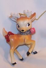 Robert Stanly Reindeer Baby Christmas Tree Ornament-Pink Bell Red Bow-Resin-New picture