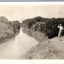 c1910s Man Overlooking Creek RPPC Ord, Neb. Real Photo Postcard Salute River A93 picture