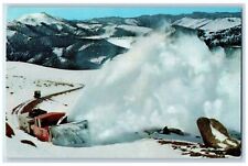 c1950's Clearing Huge Snowdrifts On Cog Road To Summit Of Pikes Peak CO Postcard picture
