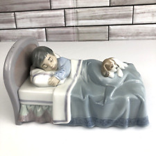 Lladro 6541 Bedtime Buddies Boy in Bed with Puppy Figurine Spain Sentimental picture