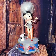 Betty Boop and Pudgy Music Box Lights Up Showgirl Feathers Dance Silver Dress picture