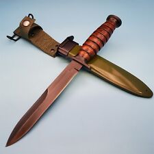 Fixed Blade Knife WWII M3 Military Style Reproduction Stacked Leather Handle picture