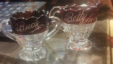 Antique Pressed Glass Ruby Clear Ribbed Miniture Sugar Creamer Buck Betty 1942 picture