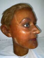 FAB Large, ANTIQUE Lifesize WAX MANNEQUIN HEAD Inset Human Hair, Glass Eyes picture