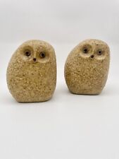Vintage MCM Heavy Stone Owls Glass Eyes Paperweight Sculpture Mid Century picture