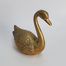 Vintage Brass Swan Bird Mid Century Regency Decor Patina Figurine picture