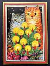 *ONE* Caspari Cat Christmas Card Gray Orange Tabby Tree Gisela Buomberger 1 picture
