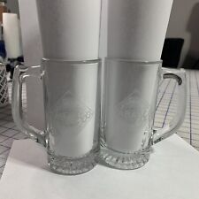 2-Tabasco Etched Glass Beer Mug Handled Stein Two Sided Diamond Logo Heavy Base picture