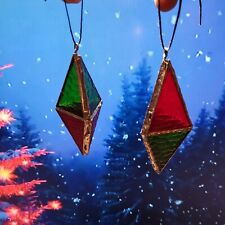 Matching pair 3D Stained Glass Christmas Tree Holiday Ornament 4