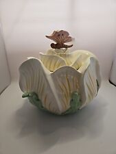 Ceramic Floral Cookie Jar With Butterfly & Flower Accent Lid 