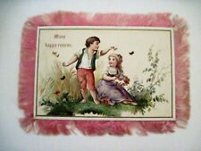 Delightful Vintage Birthday Card w/ Pink Silk Like Material Around The Edges   * picture