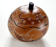 Peruvian Gourd with Lid Hand Carved Cats & Kittens 3 1/2 x 3 1/2 picture